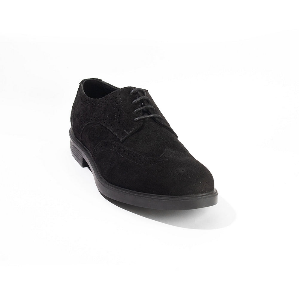 Suede Leather Wingtip Derby – Black