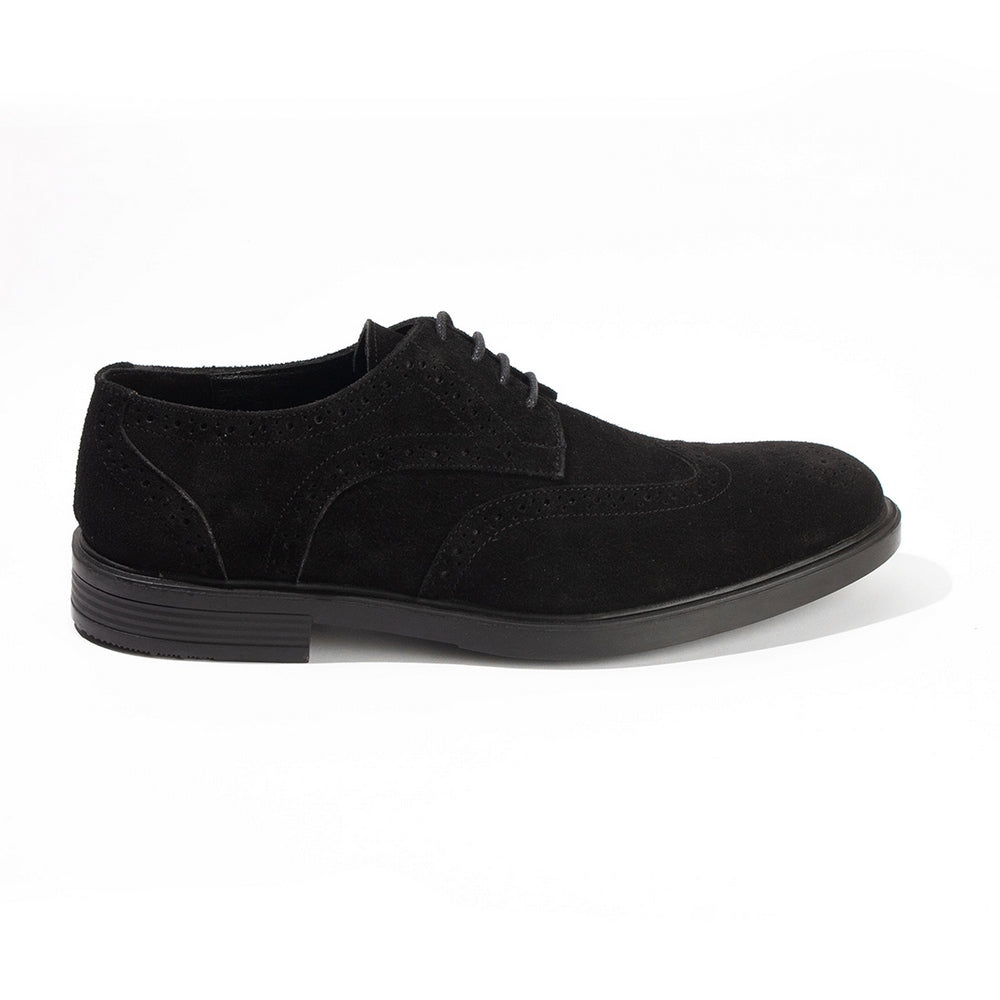 Suede Leather Wingtip Derby – Black