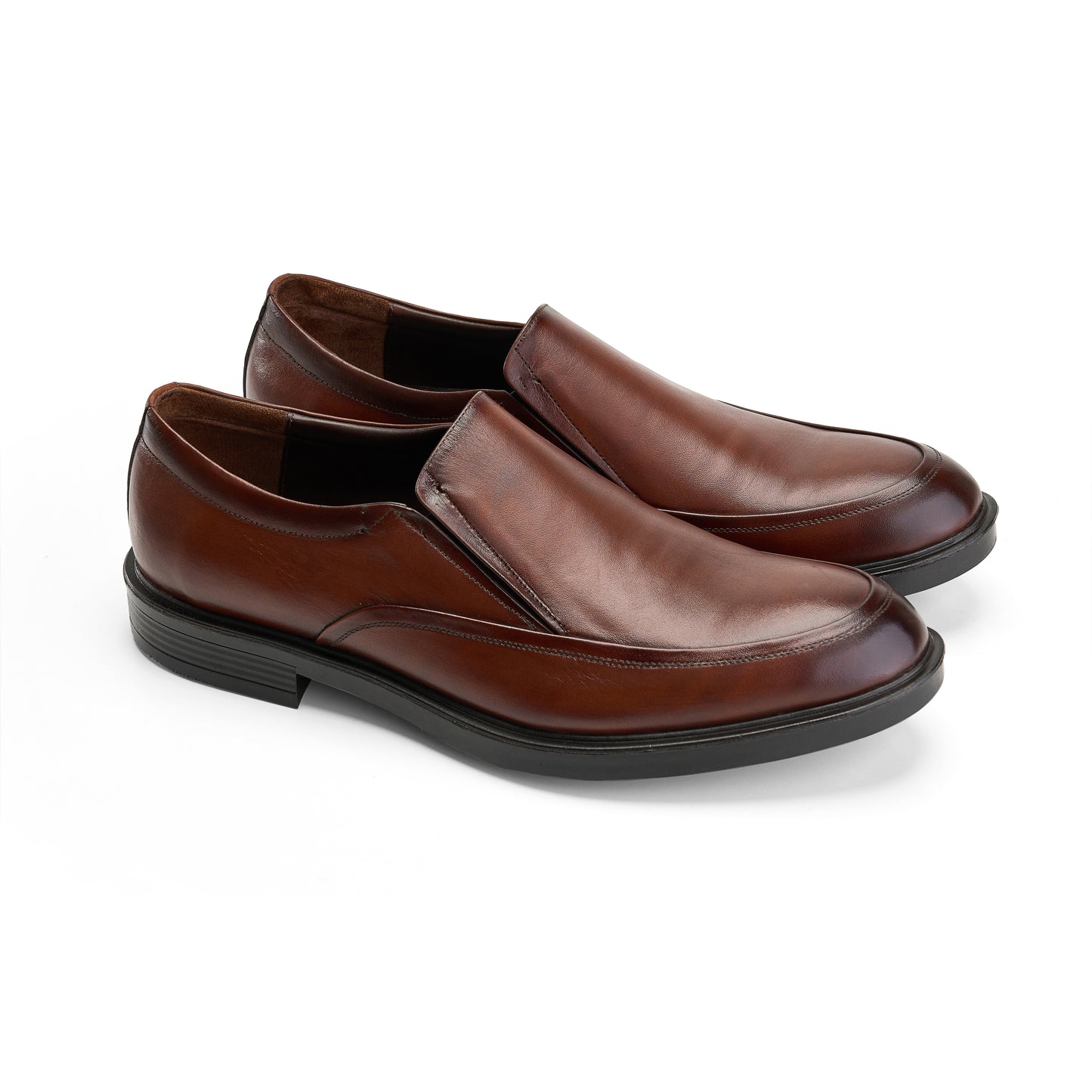 Genuine Leather Moc Toe Loafers - BROWN
