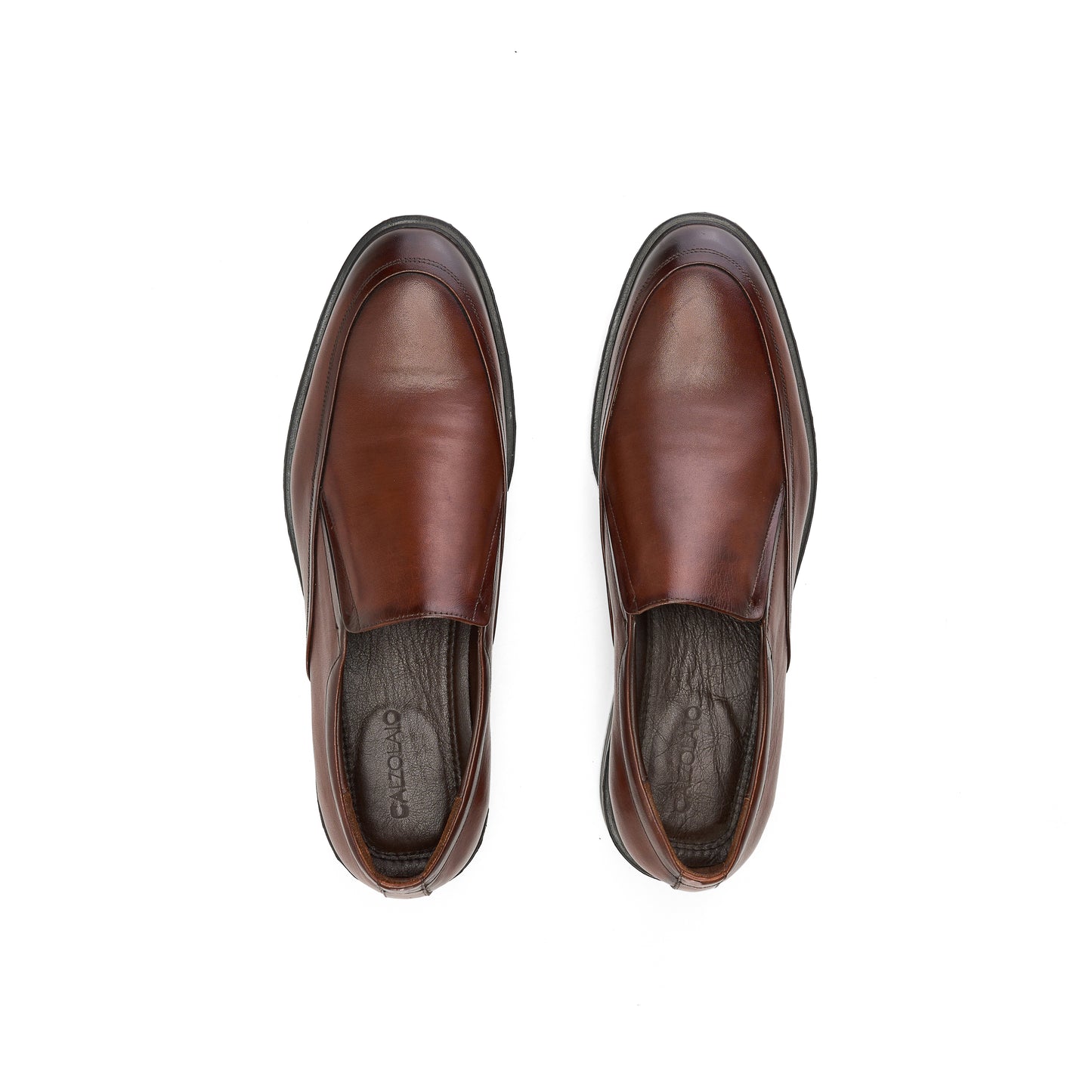 Genuine Leather Moc Toe Loafers - BROWN