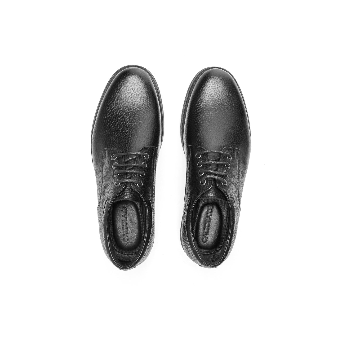 Black Textured Leather Derby Shoes