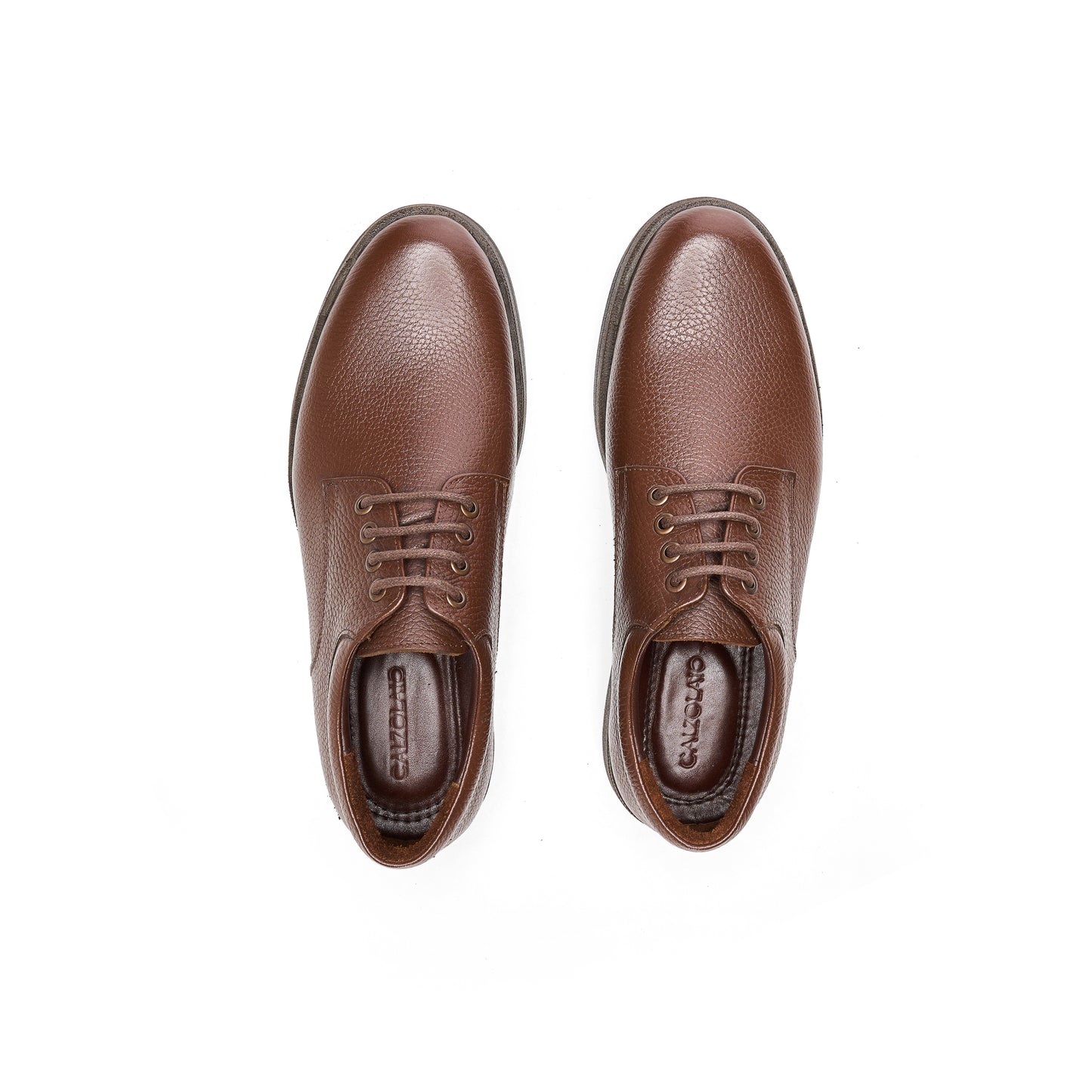 Brown Textured Leather Derby Shoes