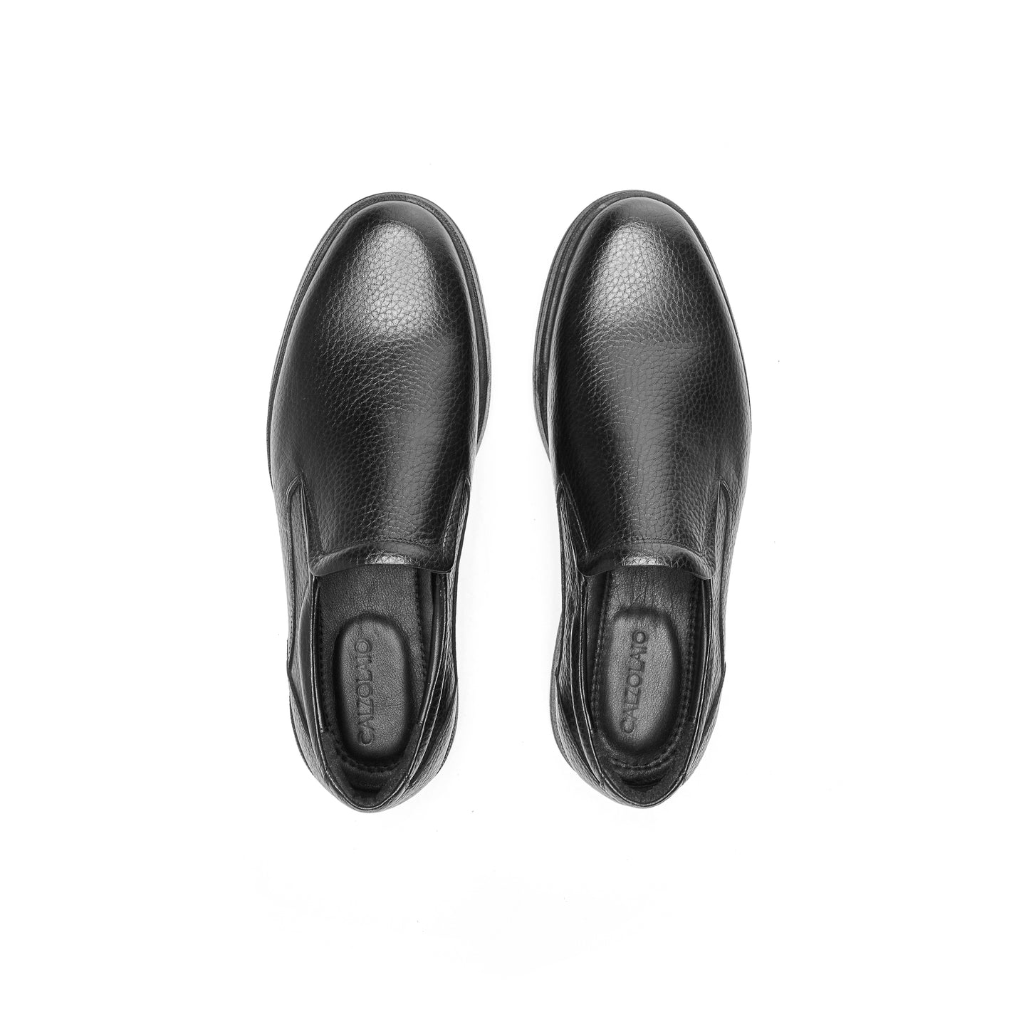 Black Textured Leather loafer Shoes