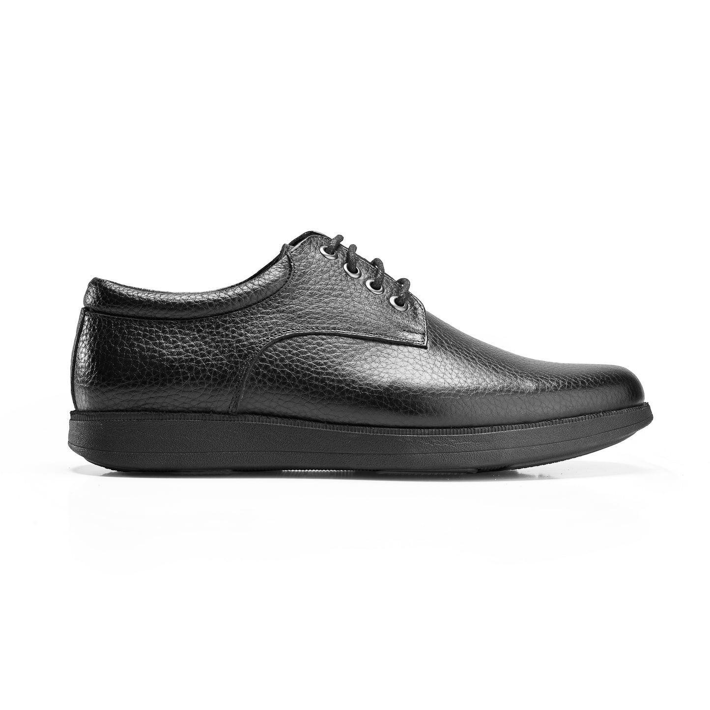 Black Textured Leather Derby Shoes