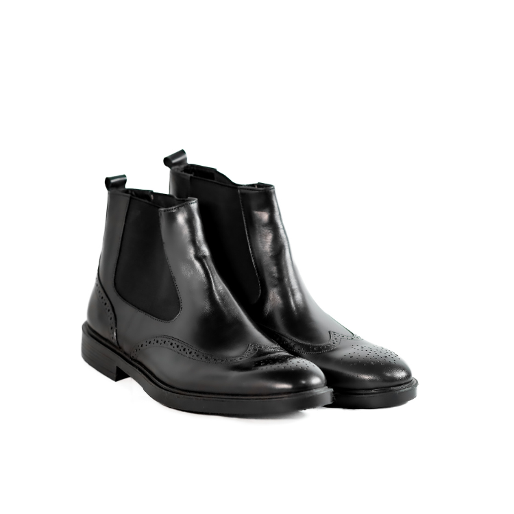 Genuine Leather Brogue Half Boots – Black
