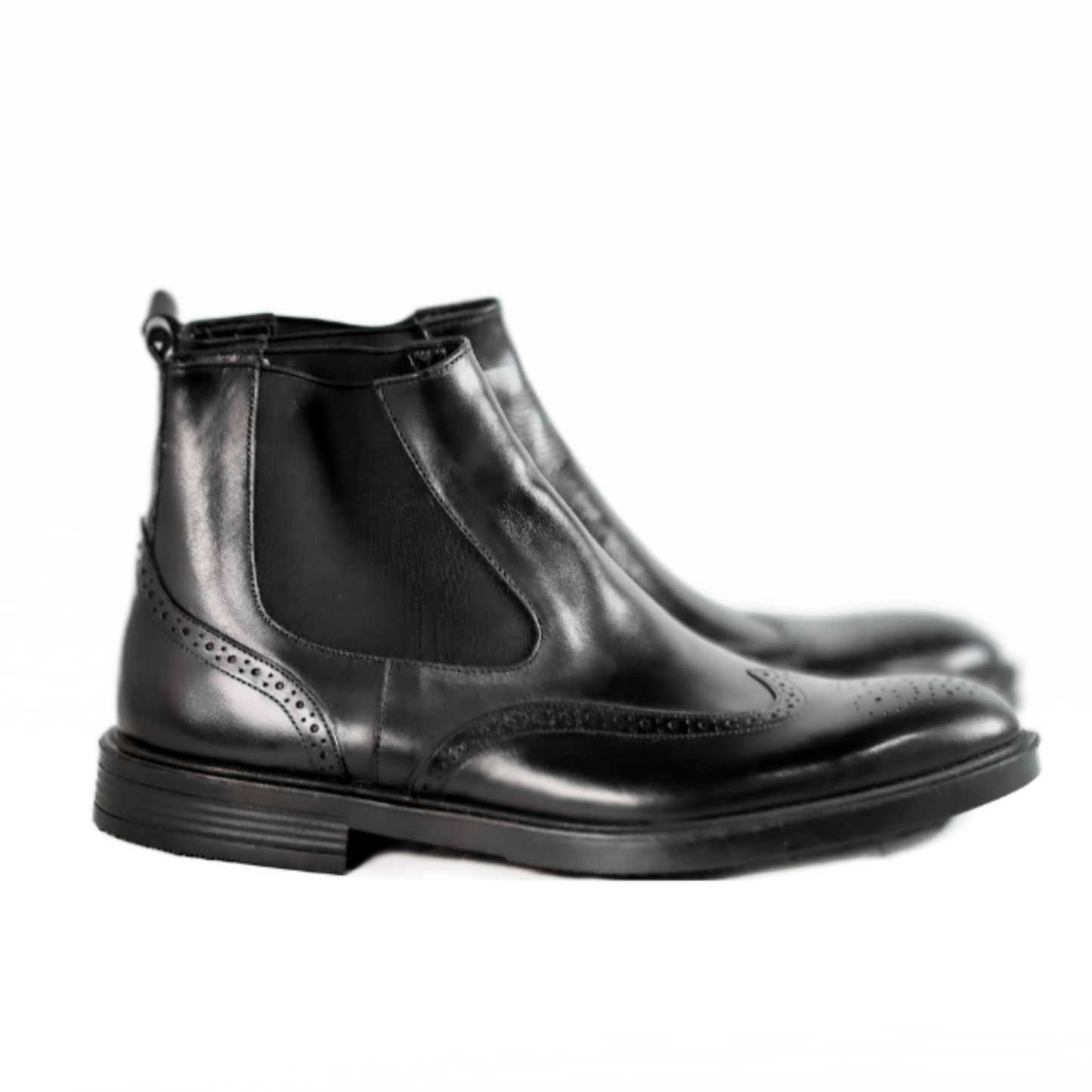 Genuine Leather Brogue Half Boots – Black