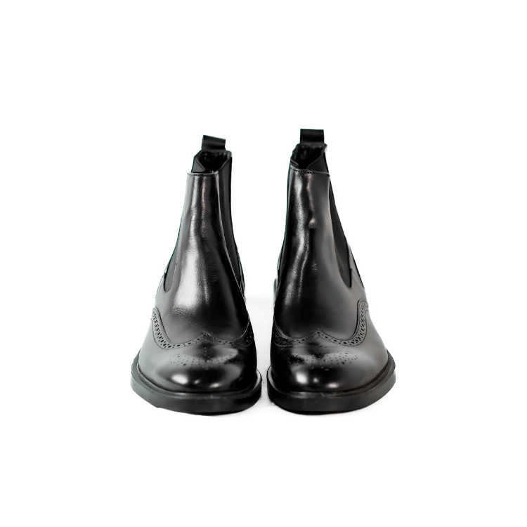 Genuine Leather Brogue Half Boots – Black
