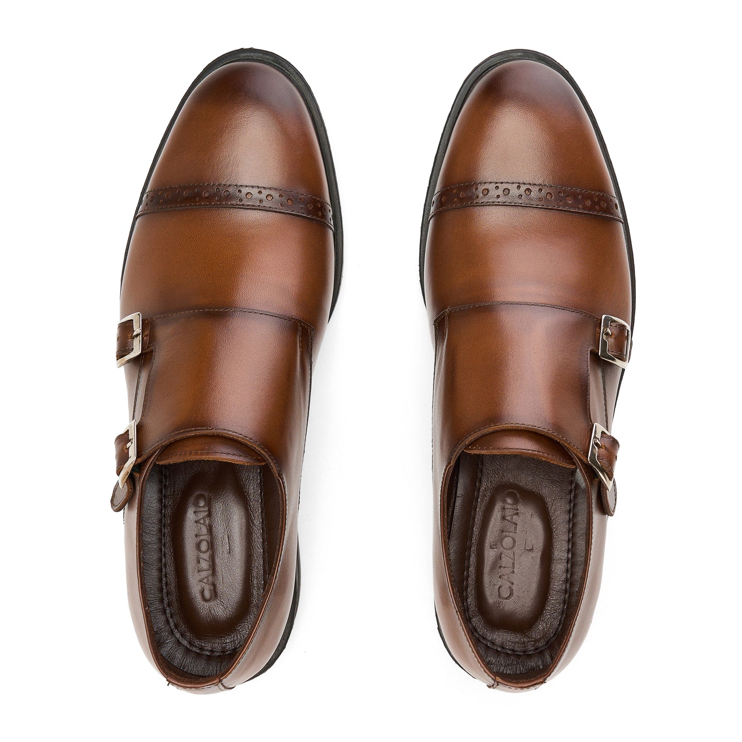 Genuine Brown Double Monk Cap-Toe Shoes