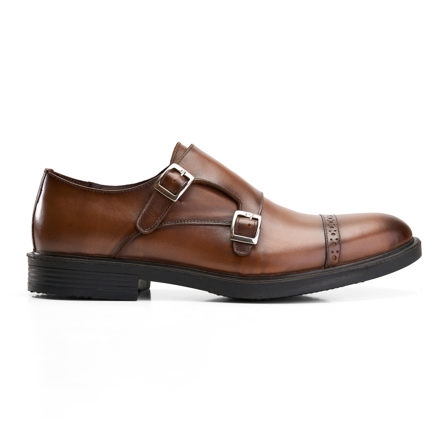 Genuine Brown Double Monk Cap-Toe Shoes