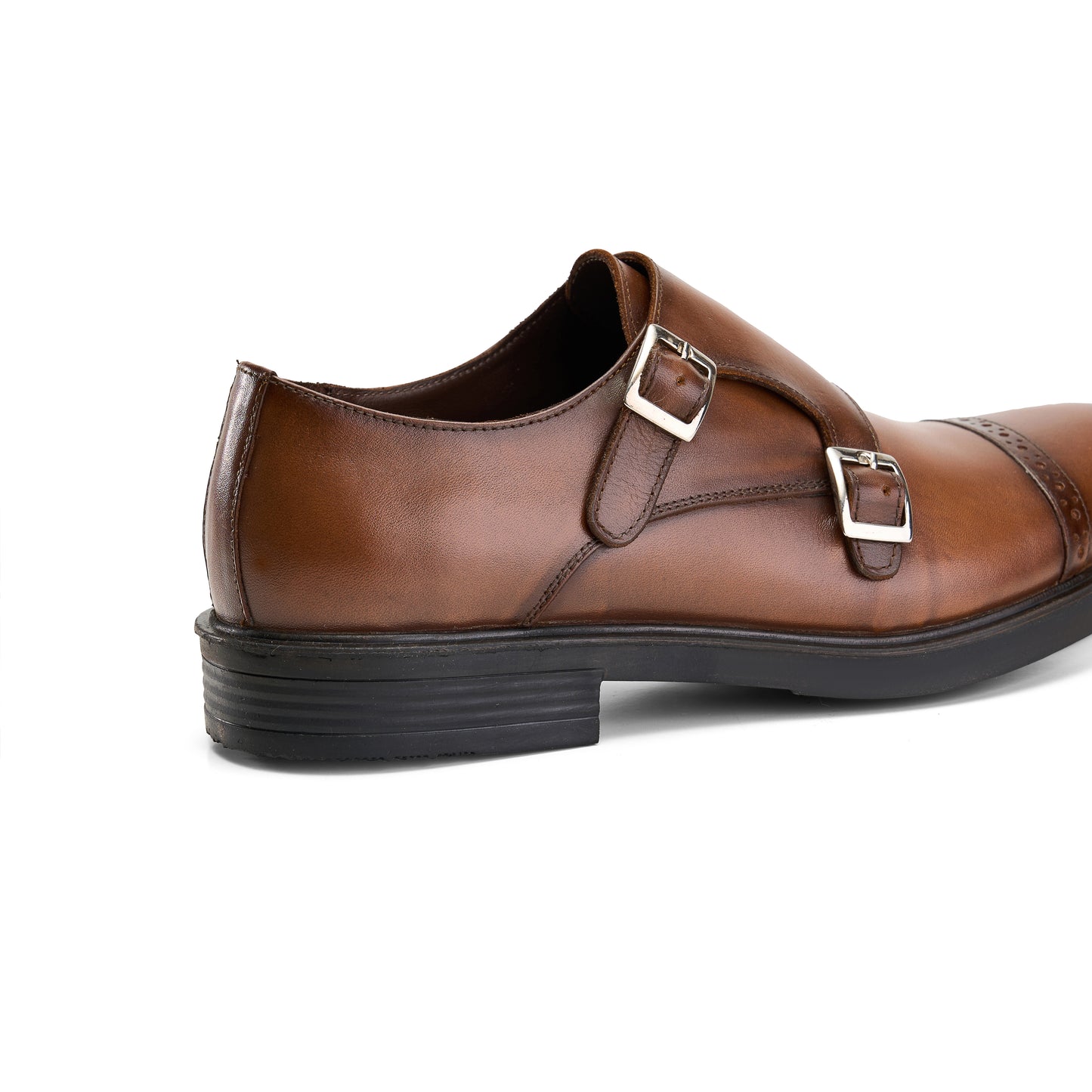 Genuine Brown Double Monk Cap-Toe Shoes