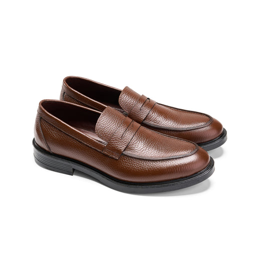 Brown Textured Leather Loafer Shoes
