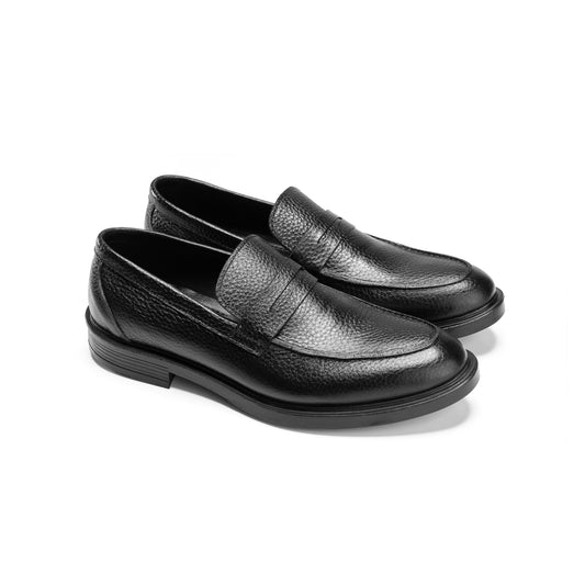 Black Textured Leather Loafer Shoes