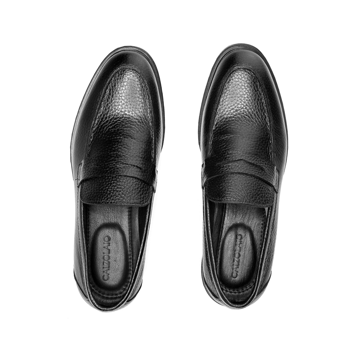 Black Textured Leather Loafer Shoes