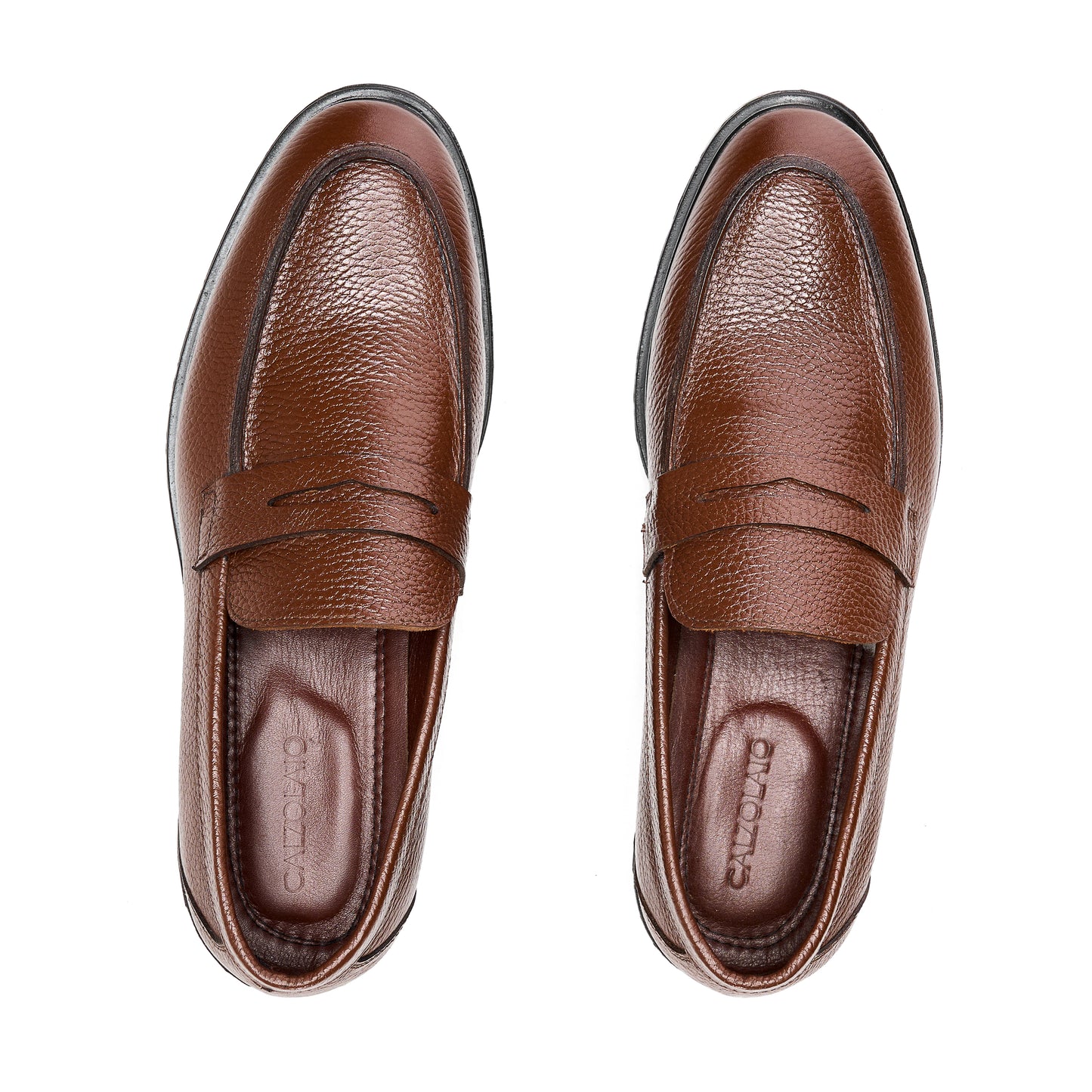 Brown Textured Leather Loafer Shoes