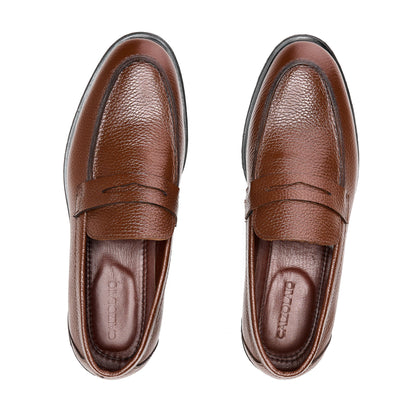 Brown Textured Leather Loafer Shoes