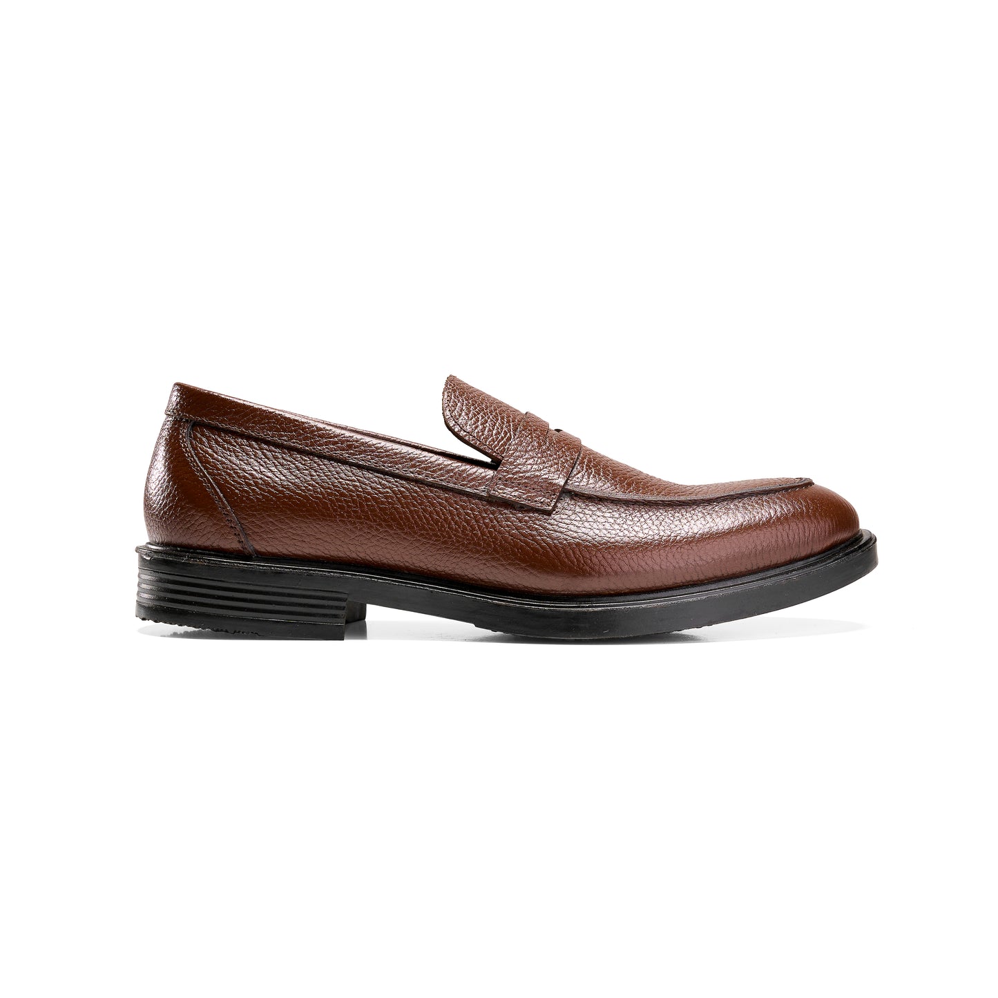 Brown Textured Leather Loafer Shoes