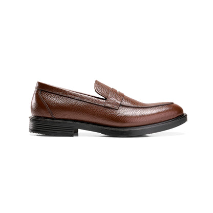 Brown Textured Leather Loafer Shoes