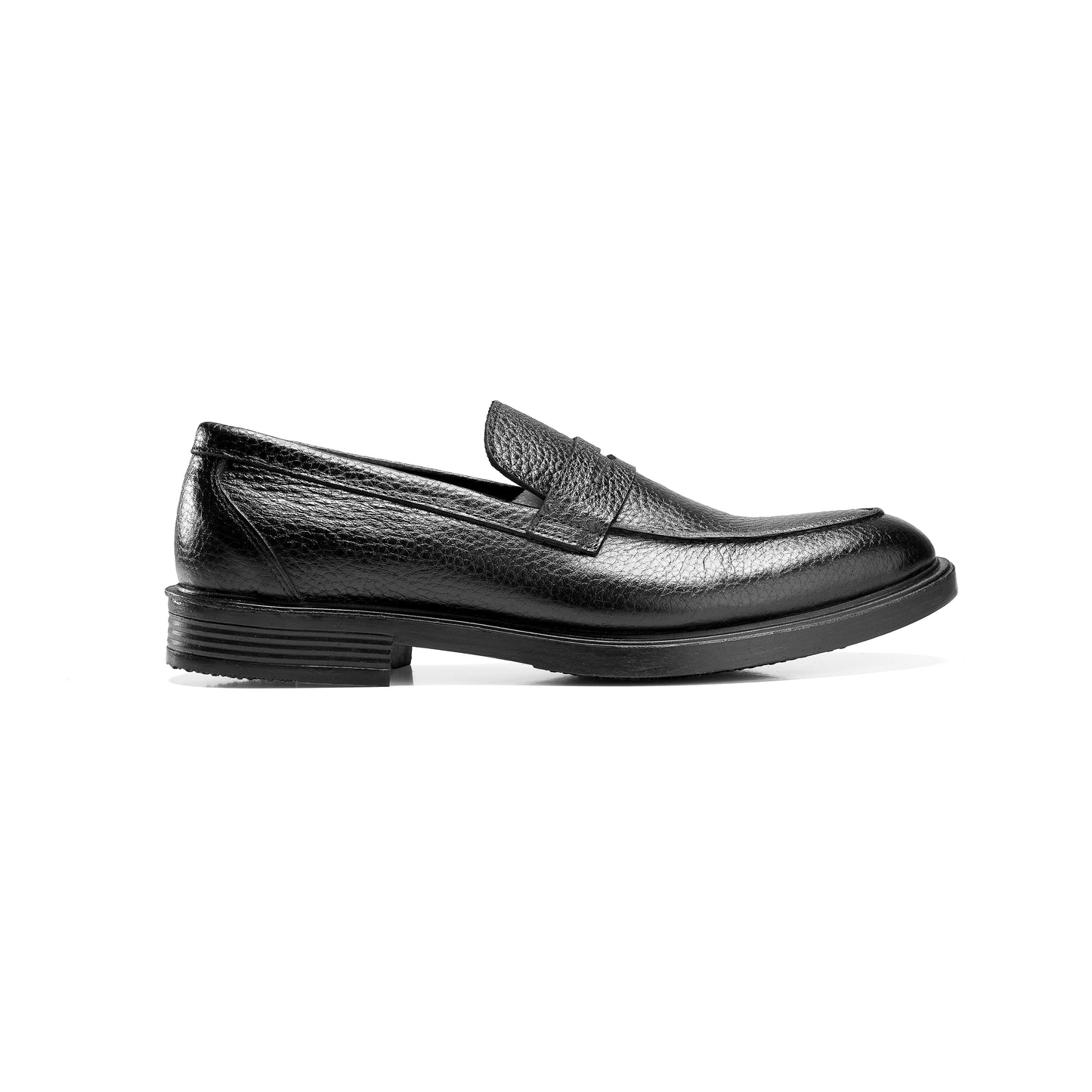 Black Textured Leather Loafer Shoes