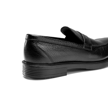 Black Textured Leather Loafer Shoes