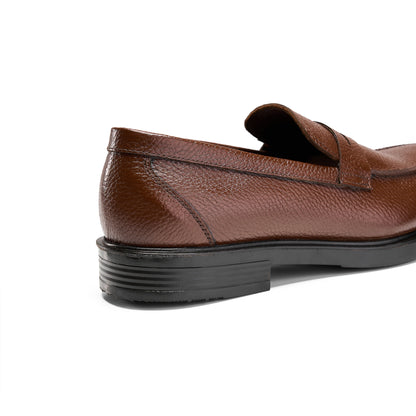 Brown Textured Leather Loafer Shoes