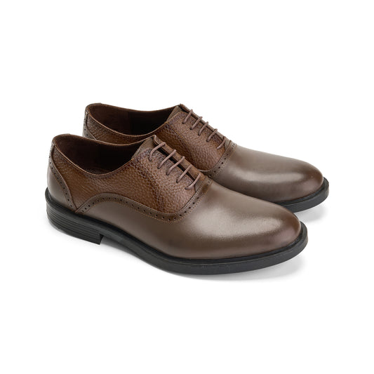 Textured Leather Brown Oxford Shoes