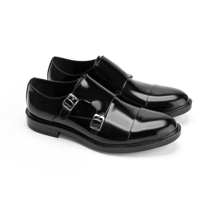 Verne Black Double Monk Shoes