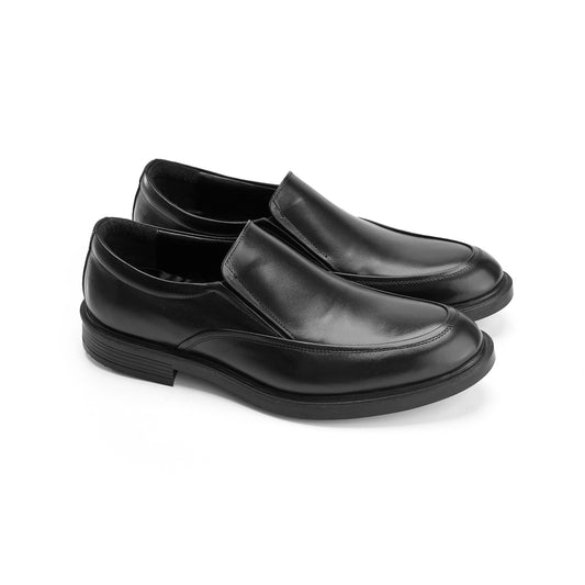 Genuine Leather Moc Toe Loafers - Black