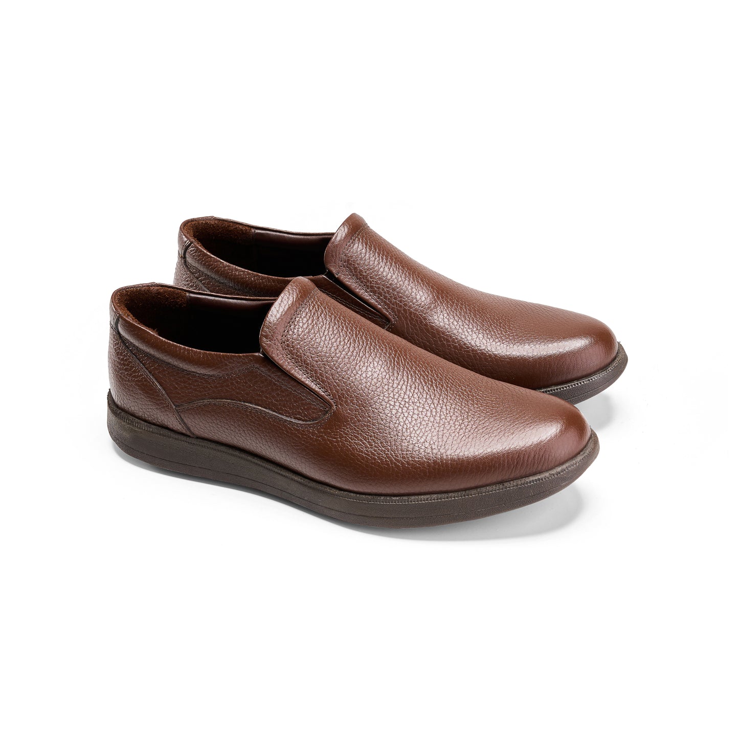 Textured Leather Brown Loafers