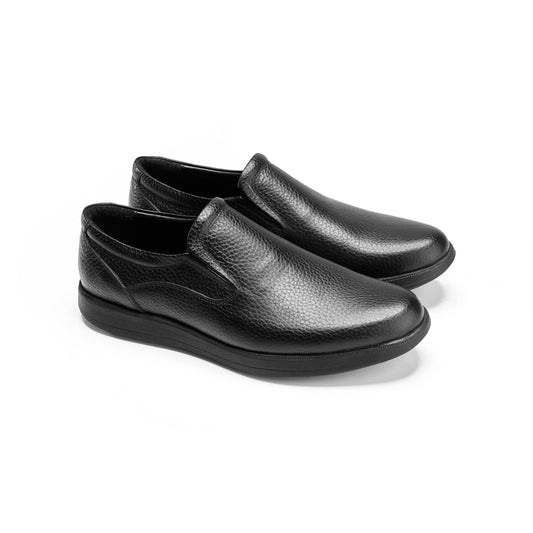 Black Textured Leather loafer Shoes