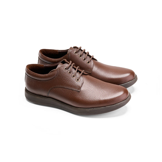 Brown Textured Leather Derby Shoes