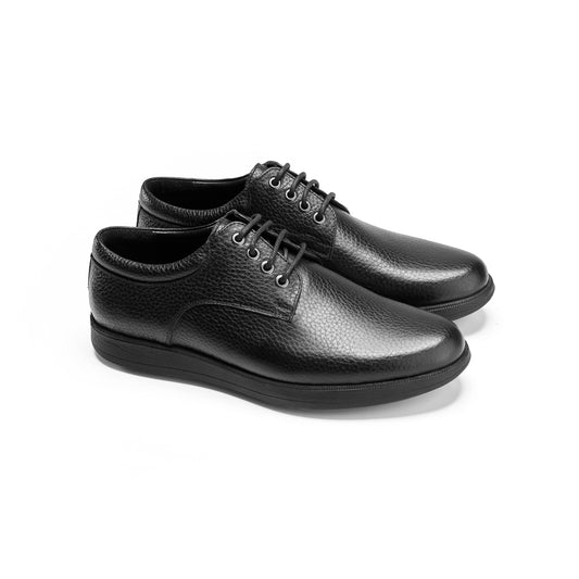 Black Textured Leather Derby Shoes