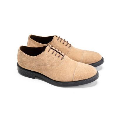 Suede Beige Cap-Toe Derbies