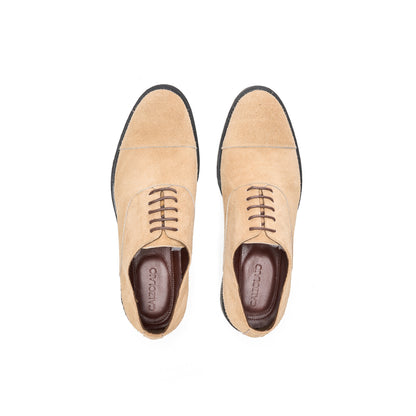 Suede Beige Cap-Toe Derbies