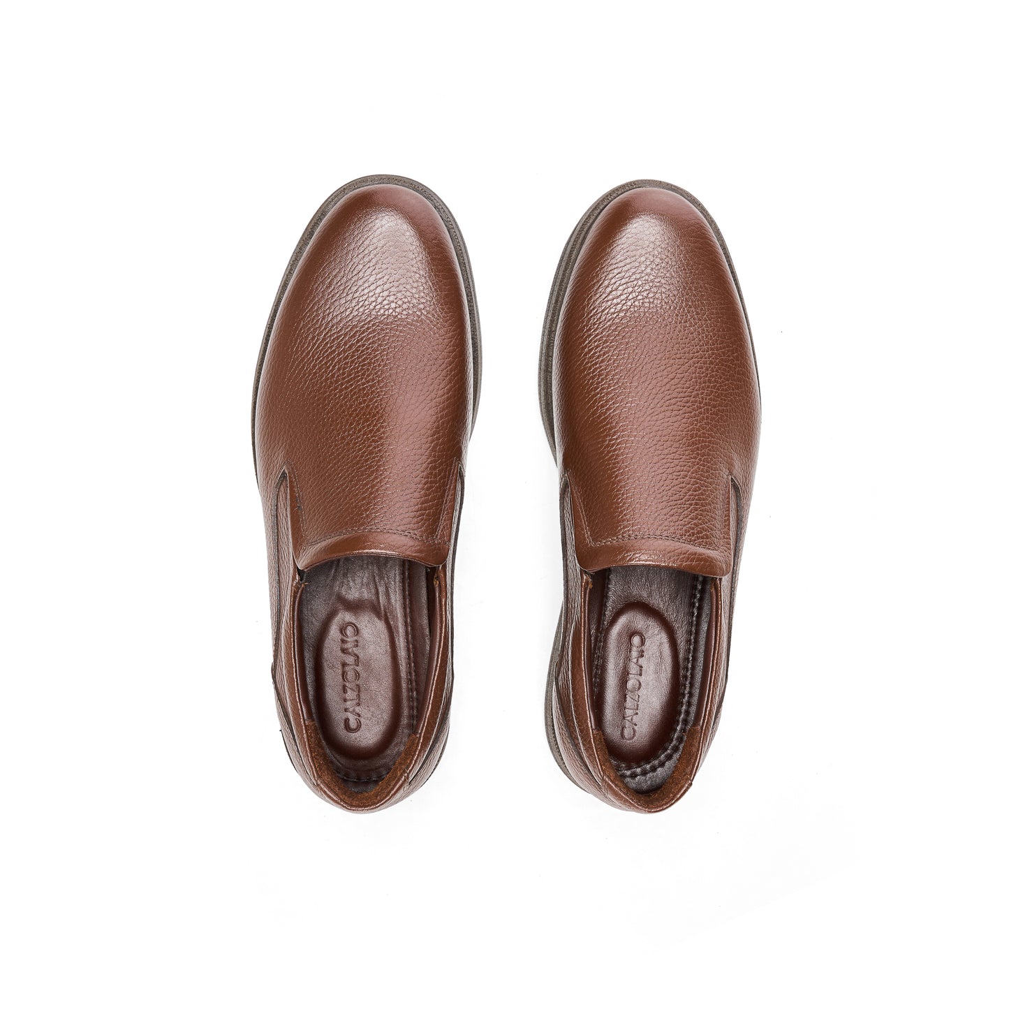 Textured Leather Brown Loafers