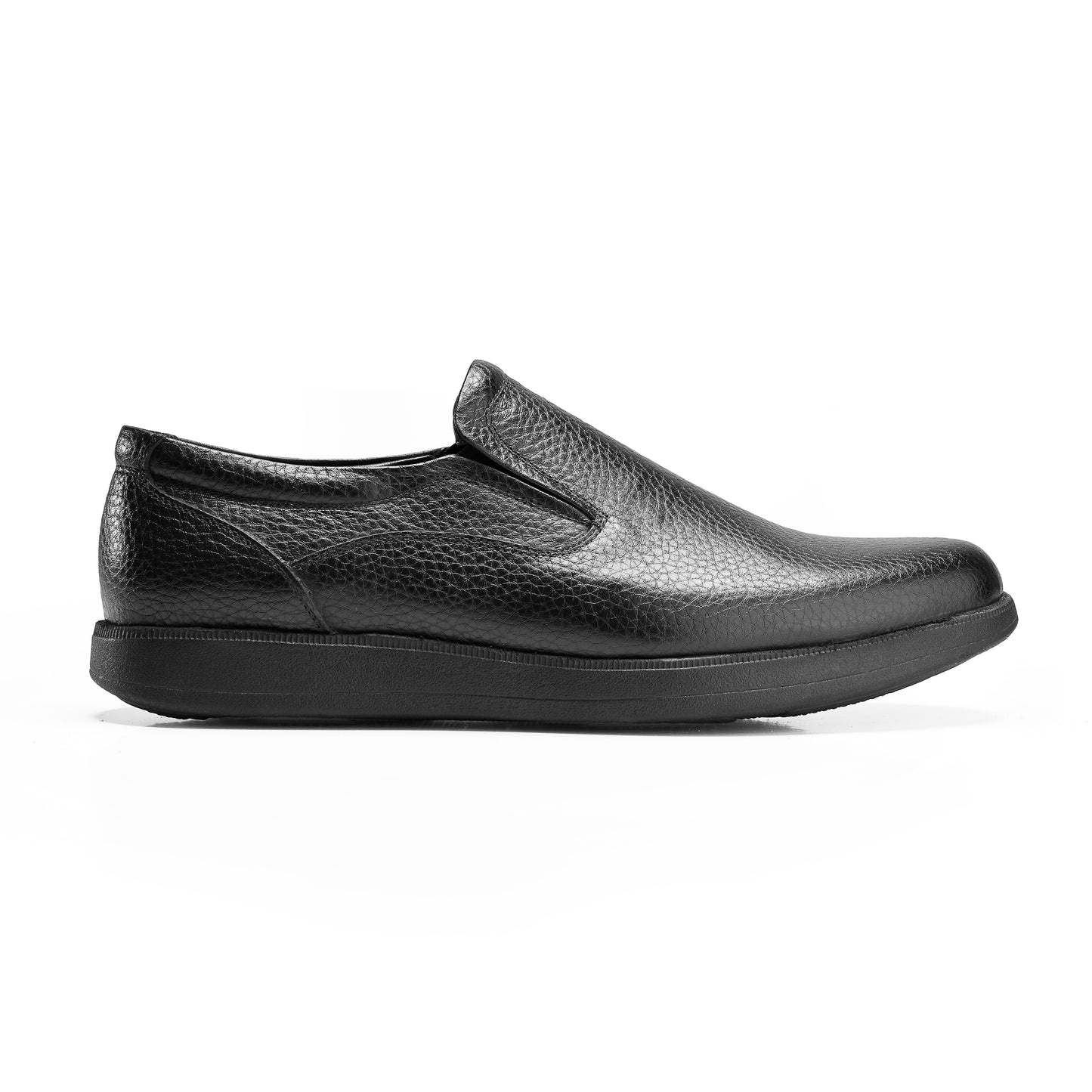 Black Textured Leather loafer Shoes