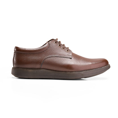 Brown Textured Leather Derby Shoes