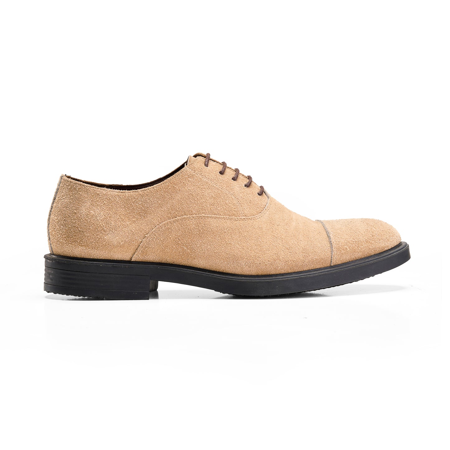 Suede Beige Cap-Toe Derbies