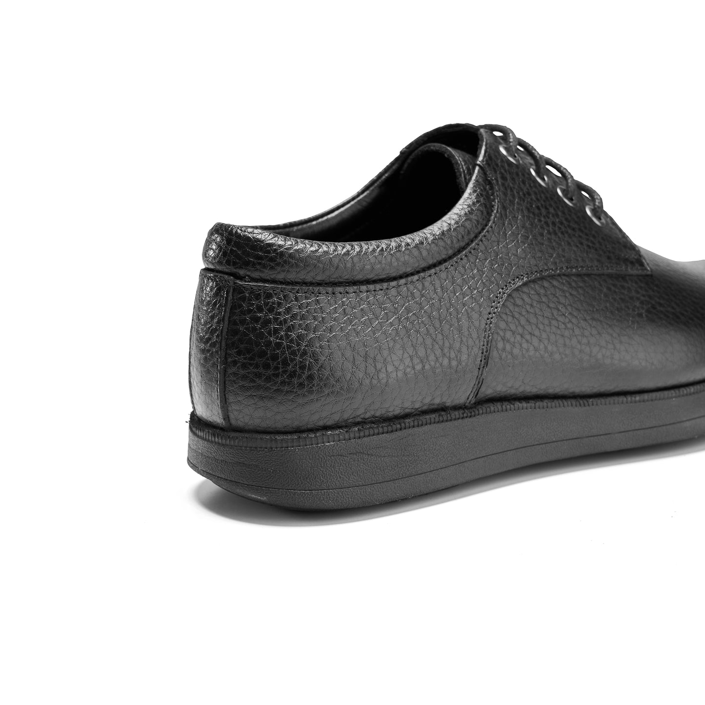 Black Textured Leather Derby Shoes